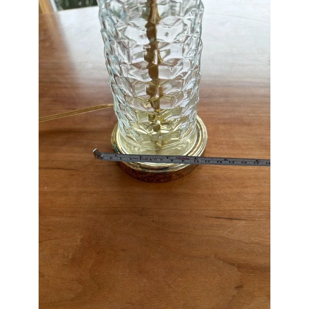 Vintage Mid-Century Modern Hexagon Pattern Clear Glass Table Lamp with Brass Bas